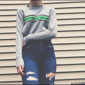 Forever 21 Grey Striped Cropped Sweater